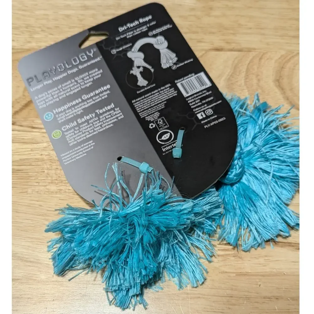 Playology Dri-Tech Rope, Peanut Butter Scented Blue Dog Toy for Small Dogs